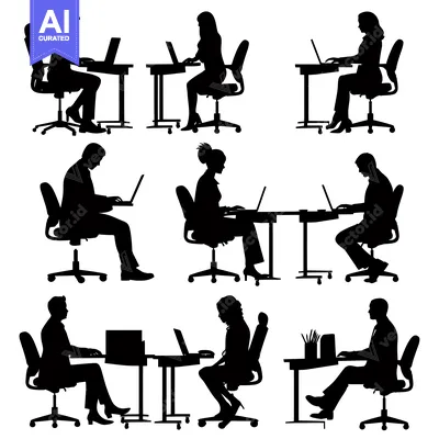 Popular premium asset: Silhouettes of People Working at Desks with Laptops