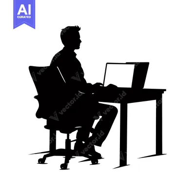 Premium design asset: Silhouette of a Person Sitting at a Desk with a Laptop