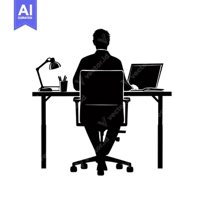 Popular premium asset: Silhouette of a Man Sitting at a Desk Working on a Laptop