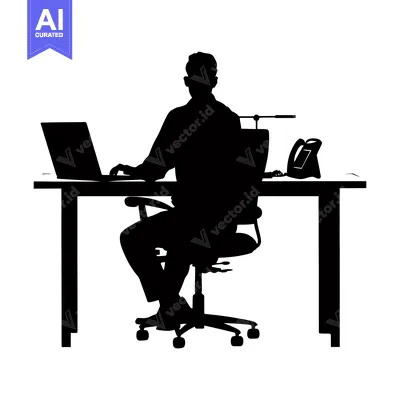 Premium design asset: Silhouette of a Person Sitting at a Desk Working on a Laptop
