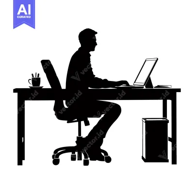 Silhouette of a Person Working at a Desk with a Laptop