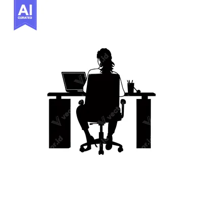 Aset desain premium: Silhouette of a Person Working at a Desk with a Laptop