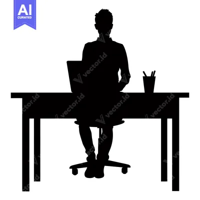 Aset desain premium: Silhouette of a Person Working at a Desk with a Laptop