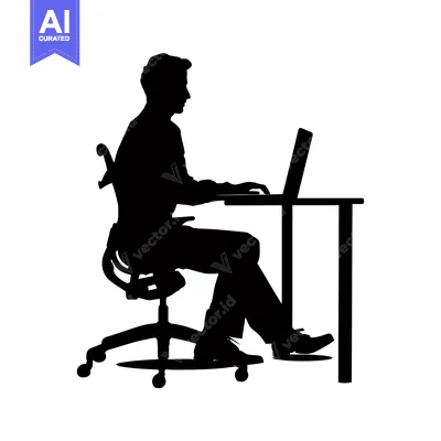 Aset premium populer: Silhouette of a Person Working at a Desk with a Laptop