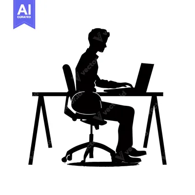 Aset desain premium: Silhouette of a Person Sitting at a Desk with a Laptop