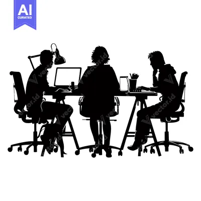 Three Silhouettes of People Working at a Desk with Laptops