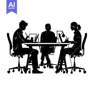 Aset premium populer: Three Silhouettes of People Working at a Table
