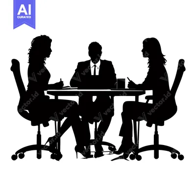 Popular premium asset: Silhouettes of Three People Sitting at a Table During a Meeting