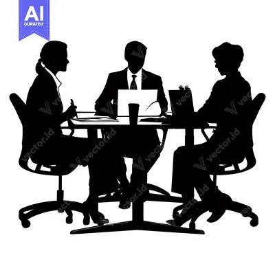 Aset premium populer: Three Silhouettes of People in a Meeting Around a Table