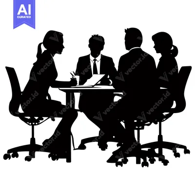 Silhouette of four people sitting at a table in an office setting