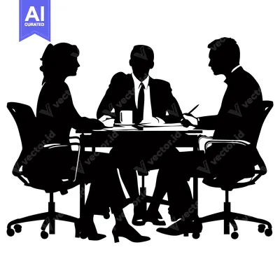 Aset desain premium: Three Silhouettes of Business People Sitting at a Table