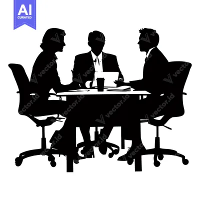 Aset desain premium: Silhouettes of three businesspeople in a meeting