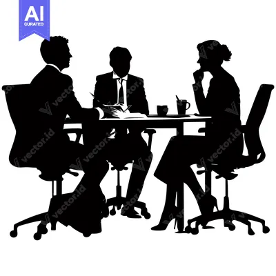 Aset premium populer: Three Silhouettes of People in a Meeting at a Table