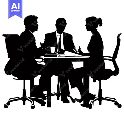 Aset premium populer: Three Silhouettes of People Sitting Around a Table in an Office Settin