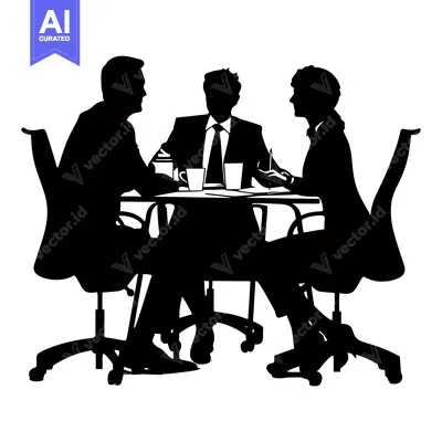 Premium design asset: Three Silhouettes of People Sitting at a Table in a Meeting