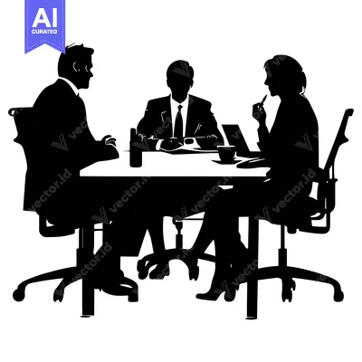 Aset desain premium: Silhouette of Three Business Professionals in a Meeting