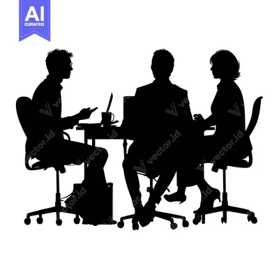 Aset premium populer: Three Silhouettes of People Sitting at a Table in a Meeting