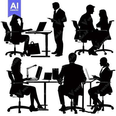 Aset premium populer: Black Silhouettes of Office Workers in Meeting