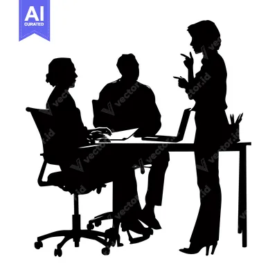 Silhouettes of Three People in a Meeting at a Table