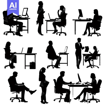 Aset desain premium: Silhouettes of People Working at Office Desks