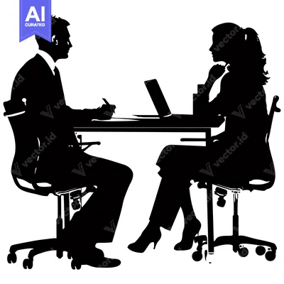 Aset premium populer: Silhouette of a man and a woman sitting at a table, the man is writing