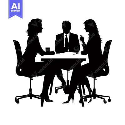 Aset premium populer: Silhouettes of three people in a meeting around a table