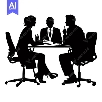 Aset premium populer: Silhouette of three people seated at a table in an office setting.