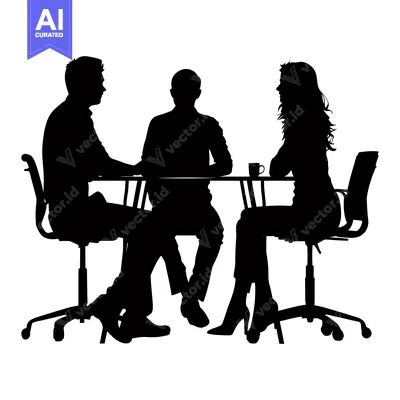 Aset desain premium: Three Silhouettes of People Seated at a Table