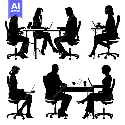 Aset premium populer: Silhouettes of People Working at Laptops in Office Chairs