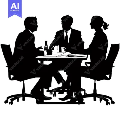 Three Silhouettes of Business People Sitting at a Table
