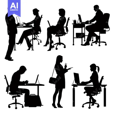 Aset premium populer: Silhouette of Six People Working in an Office Setting