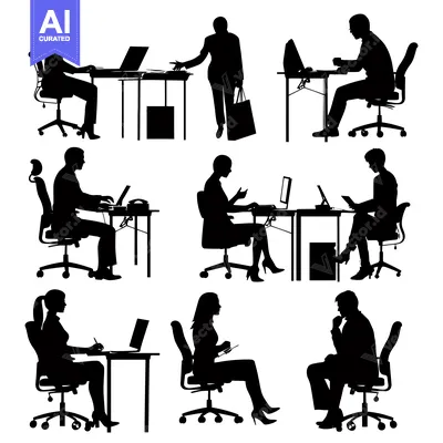 Aset premium populer: Silhouettes of People Working at Office Desks