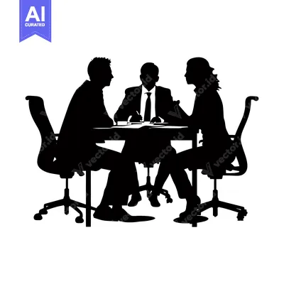 Premium design asset: Silhouettes of three people in a meeting around a table