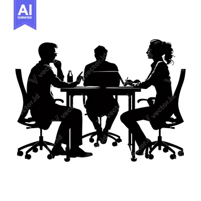 Aset desain premium: Three Silhouettes of People Sitting at a Table