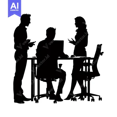 Premium design asset: Three Silhouettes of People in a Business Meeting