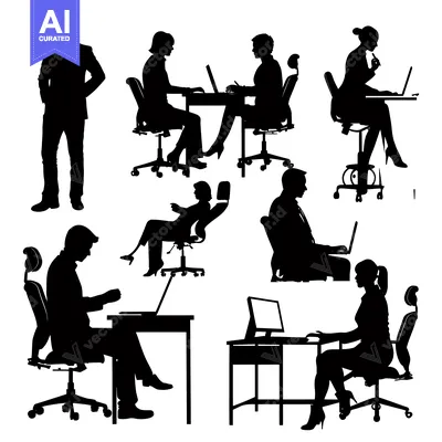 Aset premium populer: Silhouettes of Businesspeople Working in an Office Setting