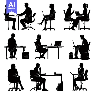 Aset premium populer: Silhouettes of People Sitting in Office Chairs at Desks