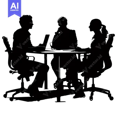 Aset premium populer: Three Silhouettes of People Sitting at a Table in an Office Setting