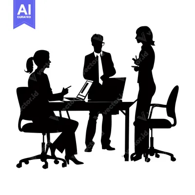 Aset premium populer: Silhouette of three business people in a meeting at a table with lapto