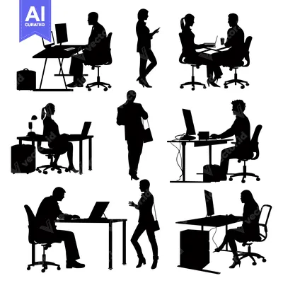 Aset premium populer: Black Silhouettes of People Working in an Office Setting