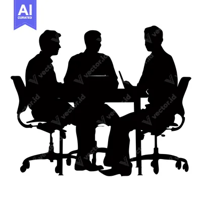 Aset desain premium: Three Silhouettes of People Seated Around a Table