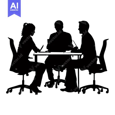 Three Silhouettes of People Sitting at a Table in an Office Setting