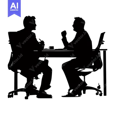 Aset premium populer: Silhouette of two people sitting at a table in a meeting