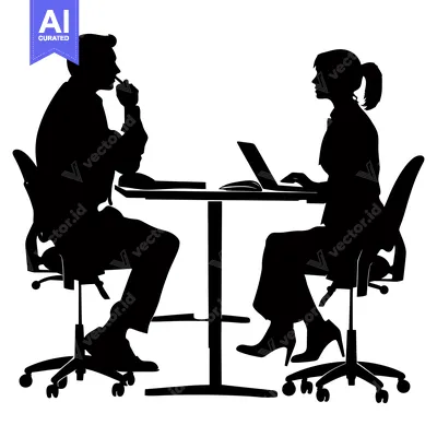 Aset premium populer: Silhouettes of a man and a woman sitting at a table