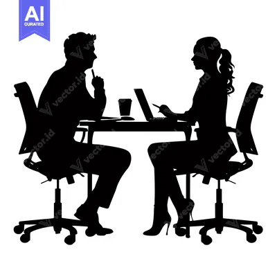 Aset premium populer: Silhouette of Two People Sitting at a Table with a Laptop