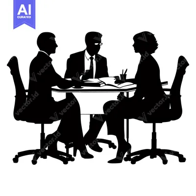 Three Silhouettes of Businesspeople Sitting at a Table