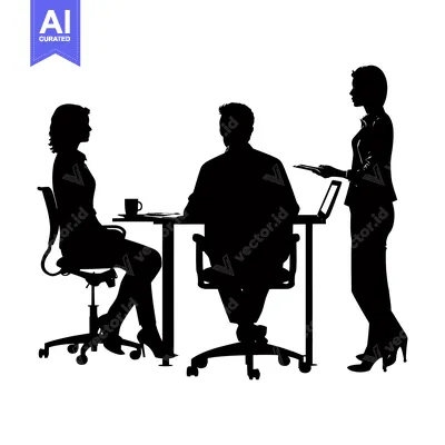 Popular premium asset: Three Silhouettes of People Sitting at a Table in an Office Setting