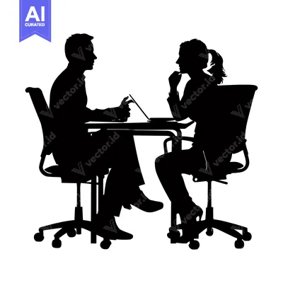 Aset premium populer: Silhouette of a Man and Woman Sitting at a Table with a Laptop