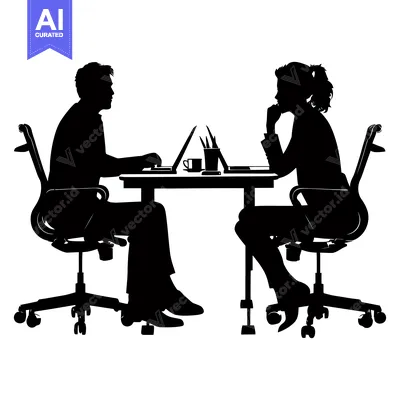 Aset desain premium: Silhouette of a Man and Woman Working at a Desk with Laptops