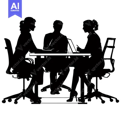 Aset premium populer: Silhouettes of three people seated at a table in an office setting